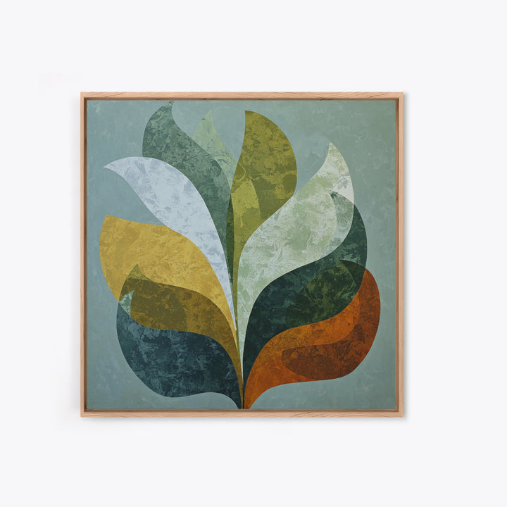 Olive Green Abstract Leaf Pattern Framed Canvas Print, Monochrome Art, Large Wall Art, Living Room Decor, Fine Art, Mono, MON-1x1-44