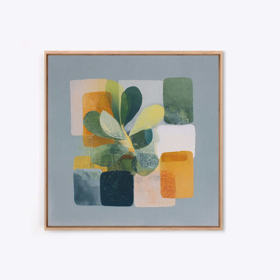 Green Botanical Study Framed Canvas Print, Monochrome Art, Wallpaper Mural, Living Room Decor, Watercolor Art, Mono, MON-1x1-51