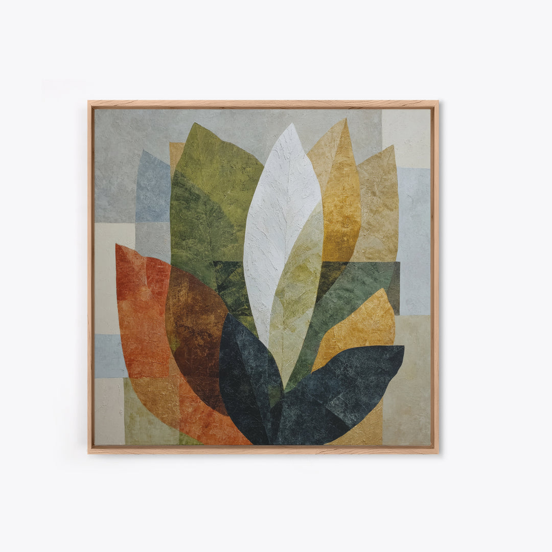 Olive Green Abstract Leaf Pattern Framed Canvas Print, Monochrome Art, Unique Wall Art, Living Room Decor, Oil Painting, Mono, MON-1x1-68