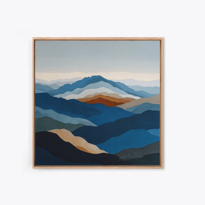Blue Mountain Ridge Layers Framed Canvas Print, Monochrome Art, Bedroom Wall Art, Living Room Decor, Mono, Luxury Decor, MON-1x1-72