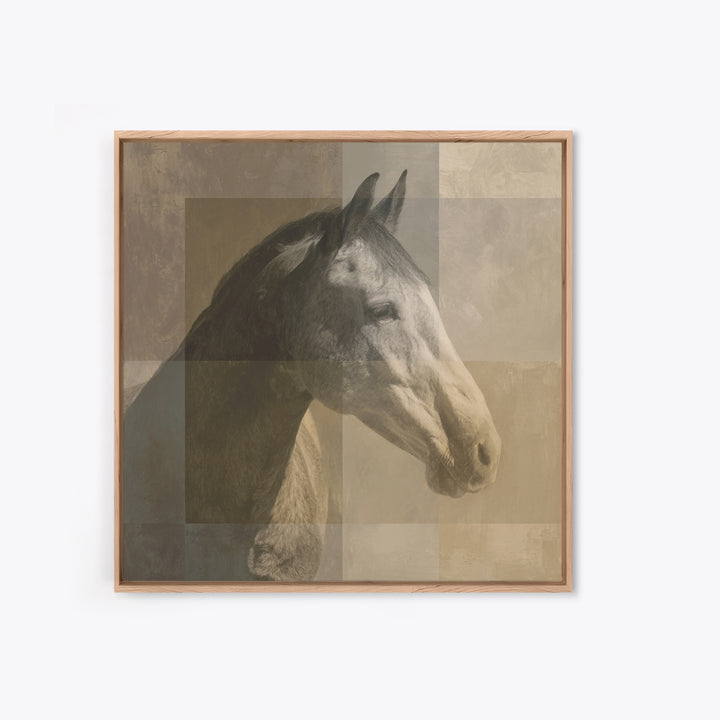Sepia Horse Portrait Framed Canvas Print, Monochrome Art, Minimalist Wall Art, Living Room Decor, Oil Painting, Mono, MON-1x1-74