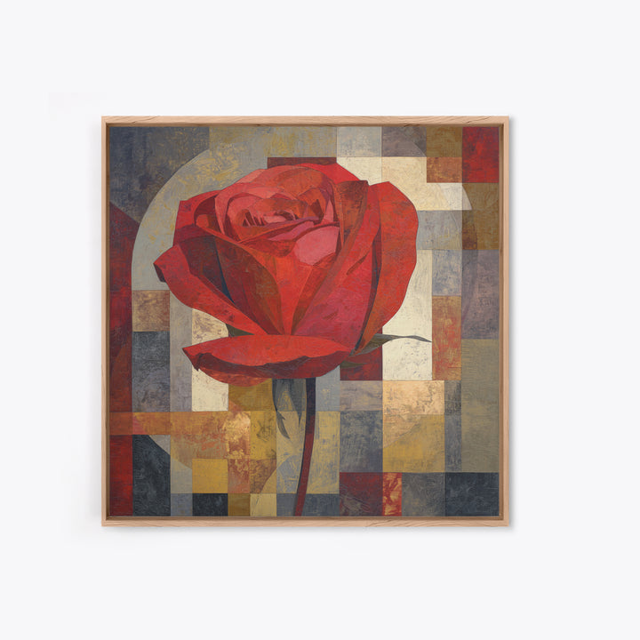 Single Red Rose Rendered Only Framed Canvas Print, Monochrome Art, Modern Decor, Living Room Decor, Oil Painting, Mono, MON-1x1-79