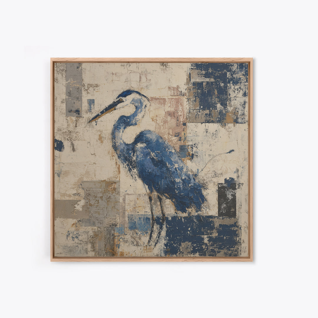 Blue Heron in Monochrome Navy Palette Framed Canvas Print, Monochrome Art, Neutral Decor, Living Room Decor, Fine Art, Mono, MON-1x1-80