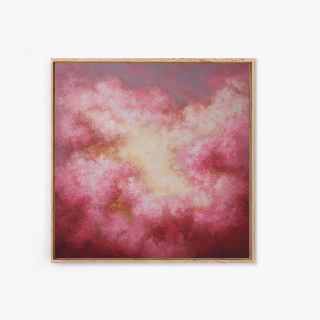 All Pink Cloudscape Framed Canvas Print, Monochrome Art, Abstract Painting, Living Room Decor, Abstract Art, Mono, Luxury Decor, MON-1x1-84