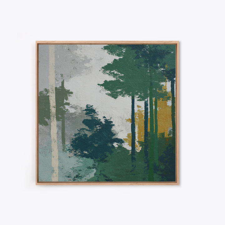 Deep Green Forest Silhouette Study Canvas Print, Monochrome Art, Statement Artwork, Living Room Decor, Oil Painting, Mono, MON-1x1-85