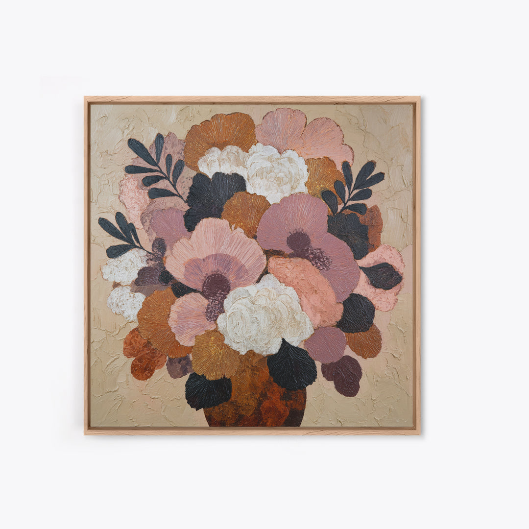 Monochrome Floral Bouquet Canvas Print, Monochrome Art, Modern Art, Living Room Decor, Oil Painting, Mono, Textured Painting, MON-1x1-90