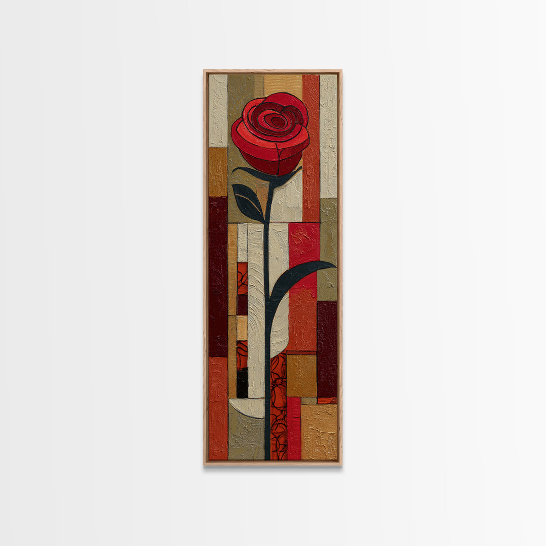 Single Red Rose Rendered Only Framed Canvas Print, Monochrome Art, Poster, Living Room Decor, Fine Art, Mono, Textured Wall Art, MON-1x3-19