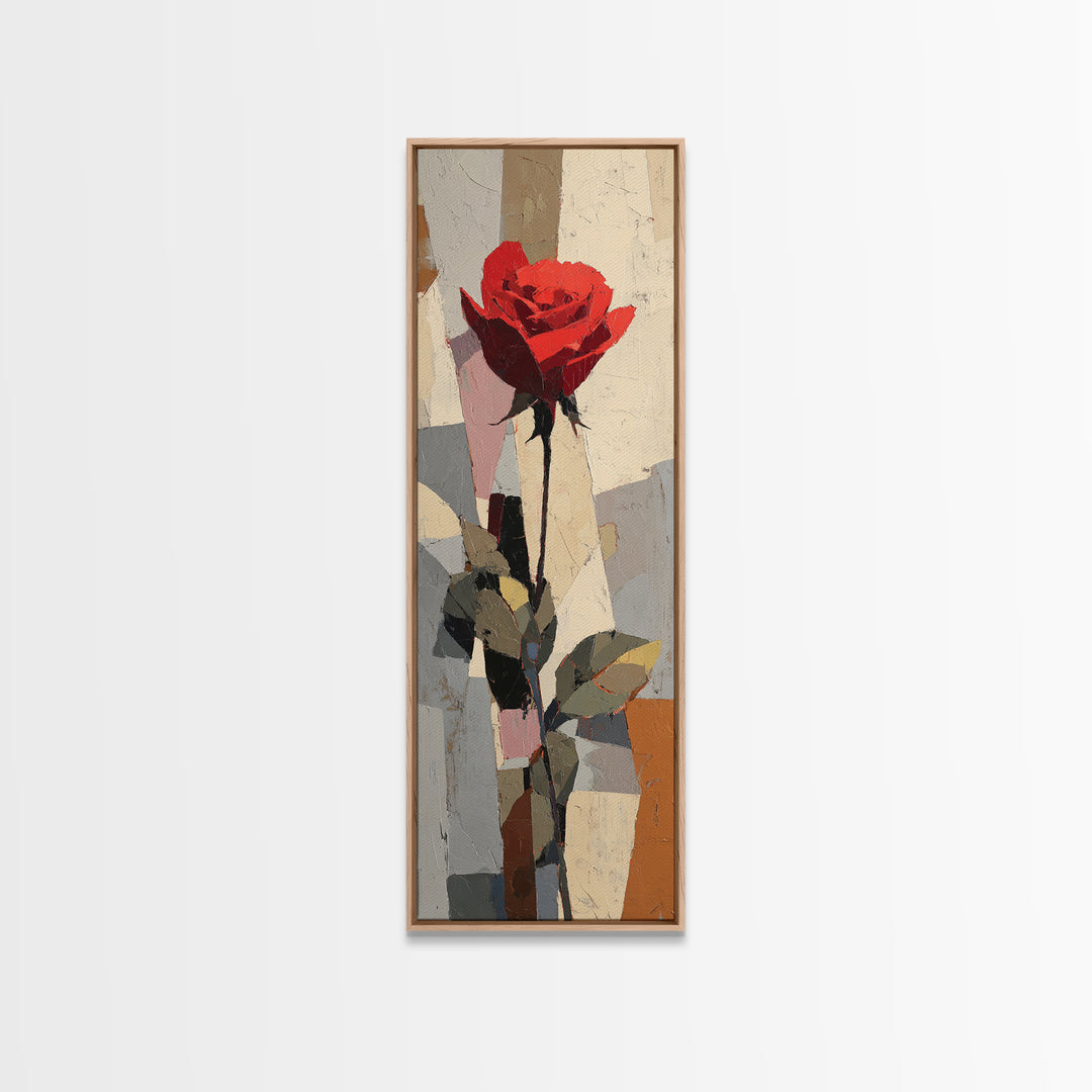 Single Red Rose Rendered Only Canvas Print, Monochrome Art, Mid Century Modern, Living Room Decor, Mono, Boho Wall Art, MON-1x3-43