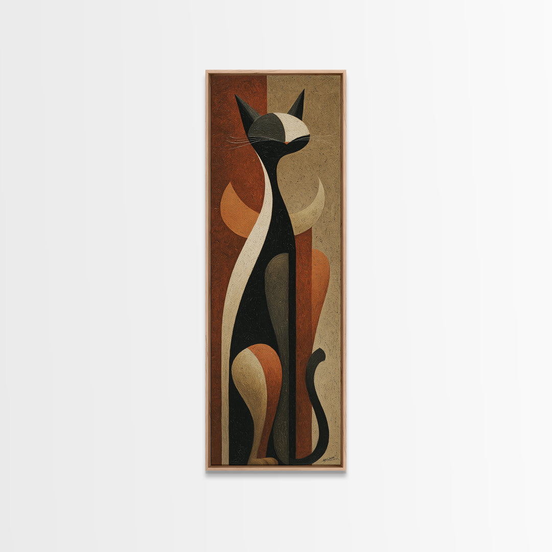 Monochrome Cat Portrait Framed Canvas Print, Monochrome Art, Original Painting, Living Room Decor, Oil Painting, Mono, MON-1x3-47