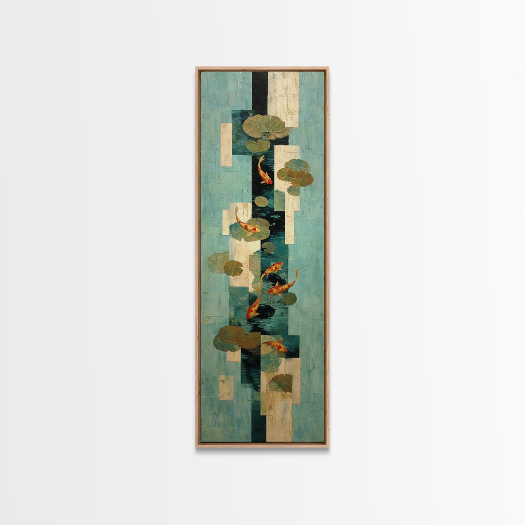 Teal Koi Fish on Tonal Water Canvas Print, Monochrome Art, Wallpaper Mural, Living Room Decor, Fine Art, Mono, MON-1x3-5