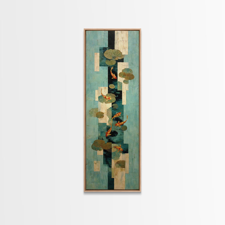 Teal Koi Fish on Tonal Water Canvas Print, Monochrome Art, Wallpaper Mural, Living Room Decor, Fine Art, Mono, MON-1x3-5