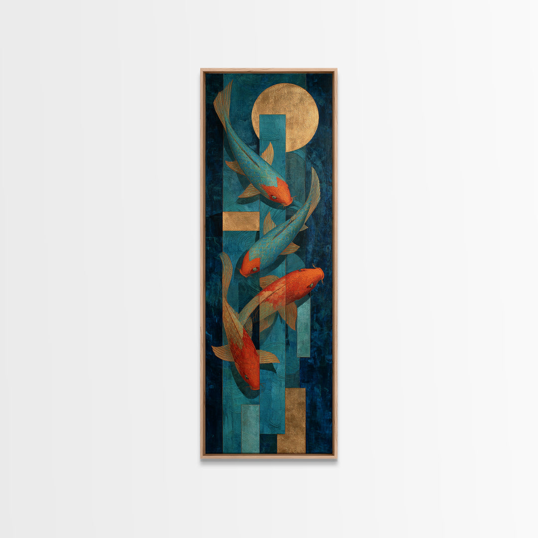 Teal Koi Fish on Tonal Water Framed Canvas Print, Monochrome Art, Neutral Decor, Living Room Decor, Fine Art, Mono, Home Decor, MON-1x3-53