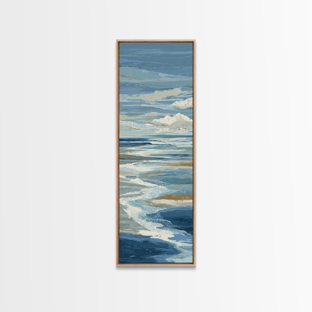 All Blue Ocean Abstraction Framed Canvas Print, Monochrome Art, Textured Painting, Living Room Decor, Fine Art, Mono, MON-1x3-61