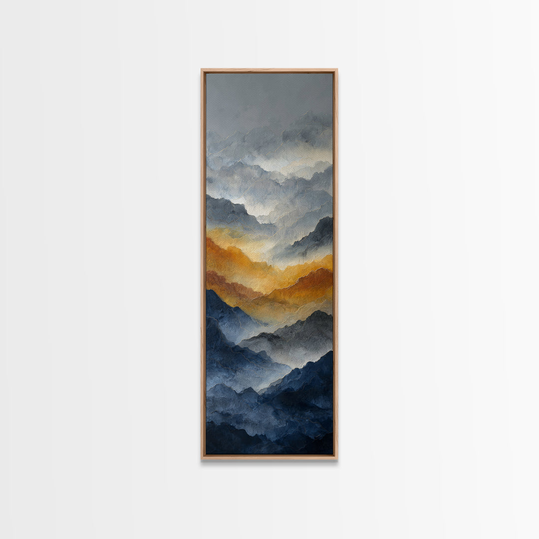 Charcoal Mountain Landscape Framed Canvas Print, Monochrome Art, Digital Wall Art, Living Room Decor, Fine Art, Mono, MON-1x3-64