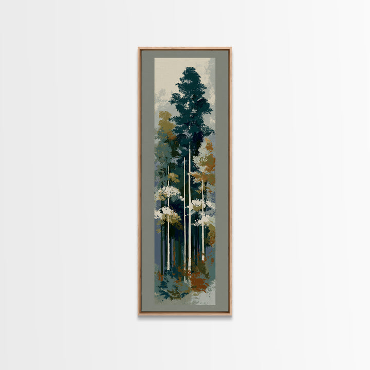 Deep Green Forest Silhouette Study Canvas Print, Monochrome Art, Living Room Decor, Oil Painting, Mono, Printable Art, MON-1x3-73