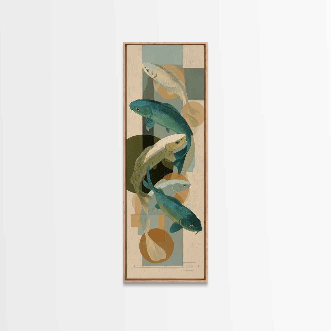 Teal Koi Fish on Tonal Water Canvas Print, Monochrome Art, Luxury Decor, Living Room Decor, Fine Art, Mono, Printable Wall Art, MON-1x3-77
