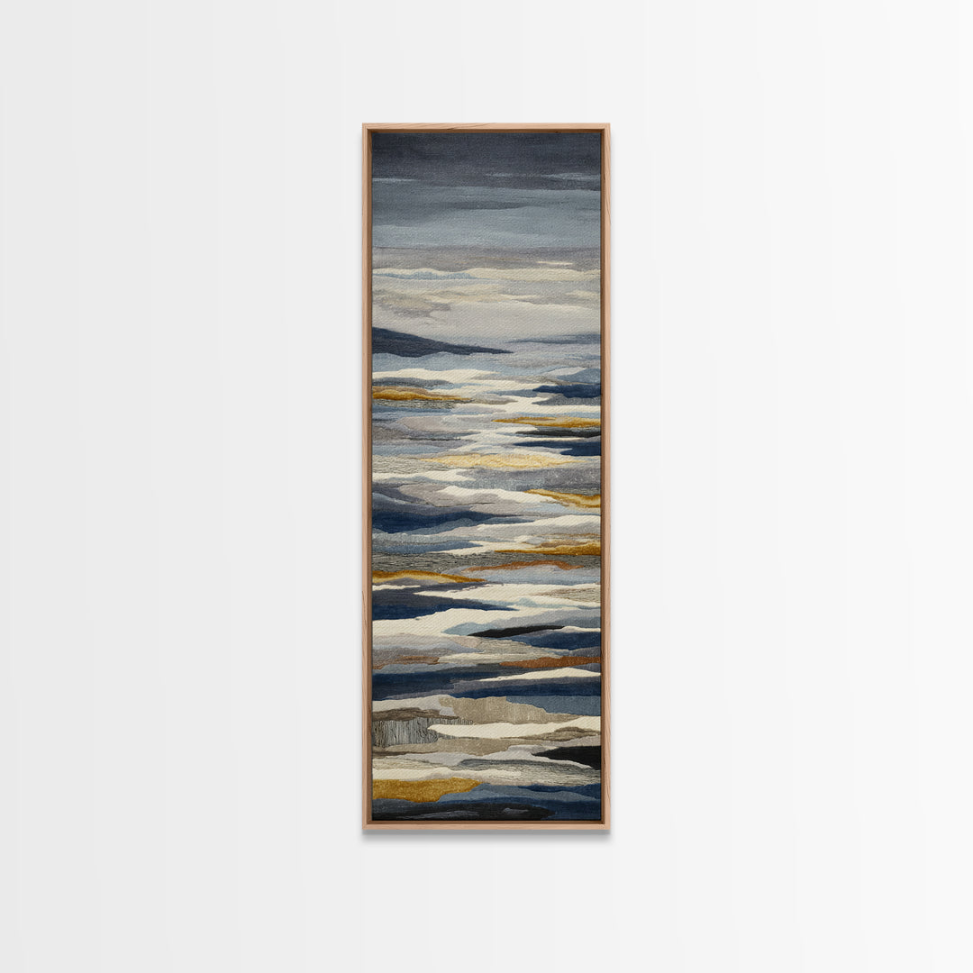 Silver Ocean Moonlight Scene Framed Canvas Print, Monochrome Art, Apartment Decor, Living Room Decor, Oil Painting, Mono, MON-1x3-79