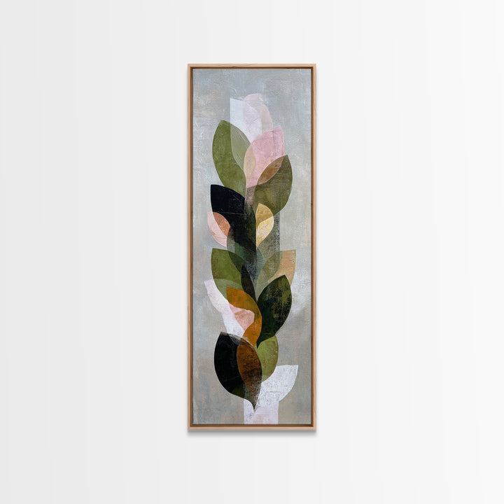Olive Green Abstract Leaf Pattern Framed Canvas Print, Monochrome Art, Fine Art Print, Living Room Decor, Watercolor Art, Mono, MON-1x3-8