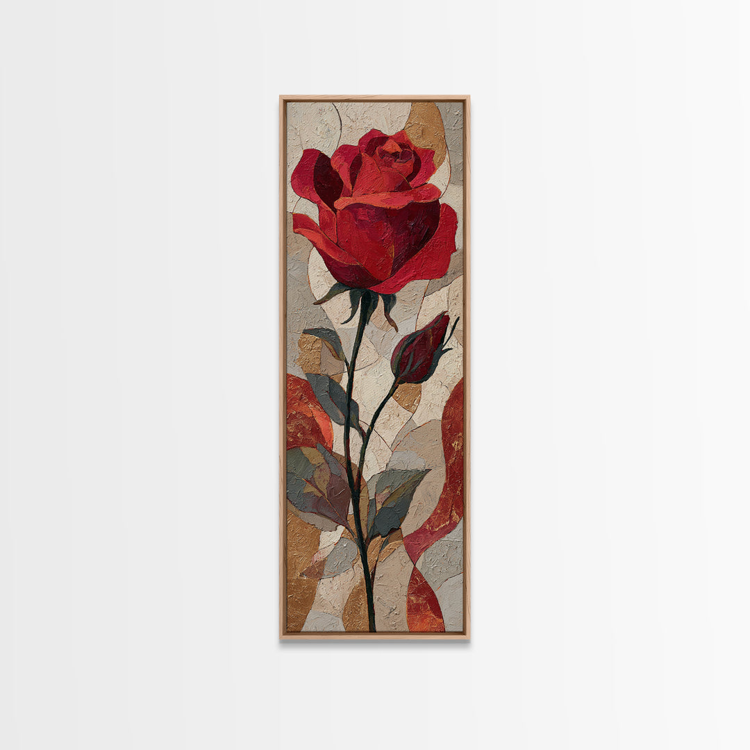 Single Red Rose Rendered Only Framed Canvas Print, Monochrome Art, Bedroom Wall Art, Living Room Decor, Oil Painting, Mono, MON-1x3-91