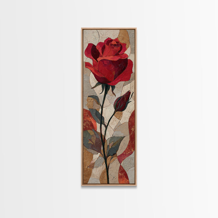 Single Red Rose Rendered Only Framed Canvas Print, Monochrome Art, Bedroom Wall Art, Living Room Decor, Oil Painting, Mono, MON-1x3-91