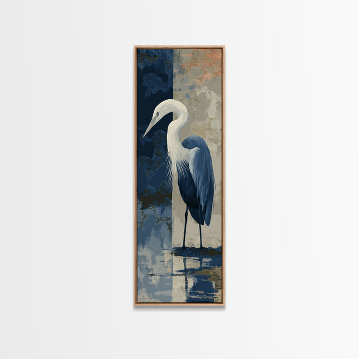 Blue Heron in Monochrome Navy Palette Framed Canvas Print, Monochrome Art, Apartment Decor, Living Room Decor, Fine Art, Mono, MON-1x3-92