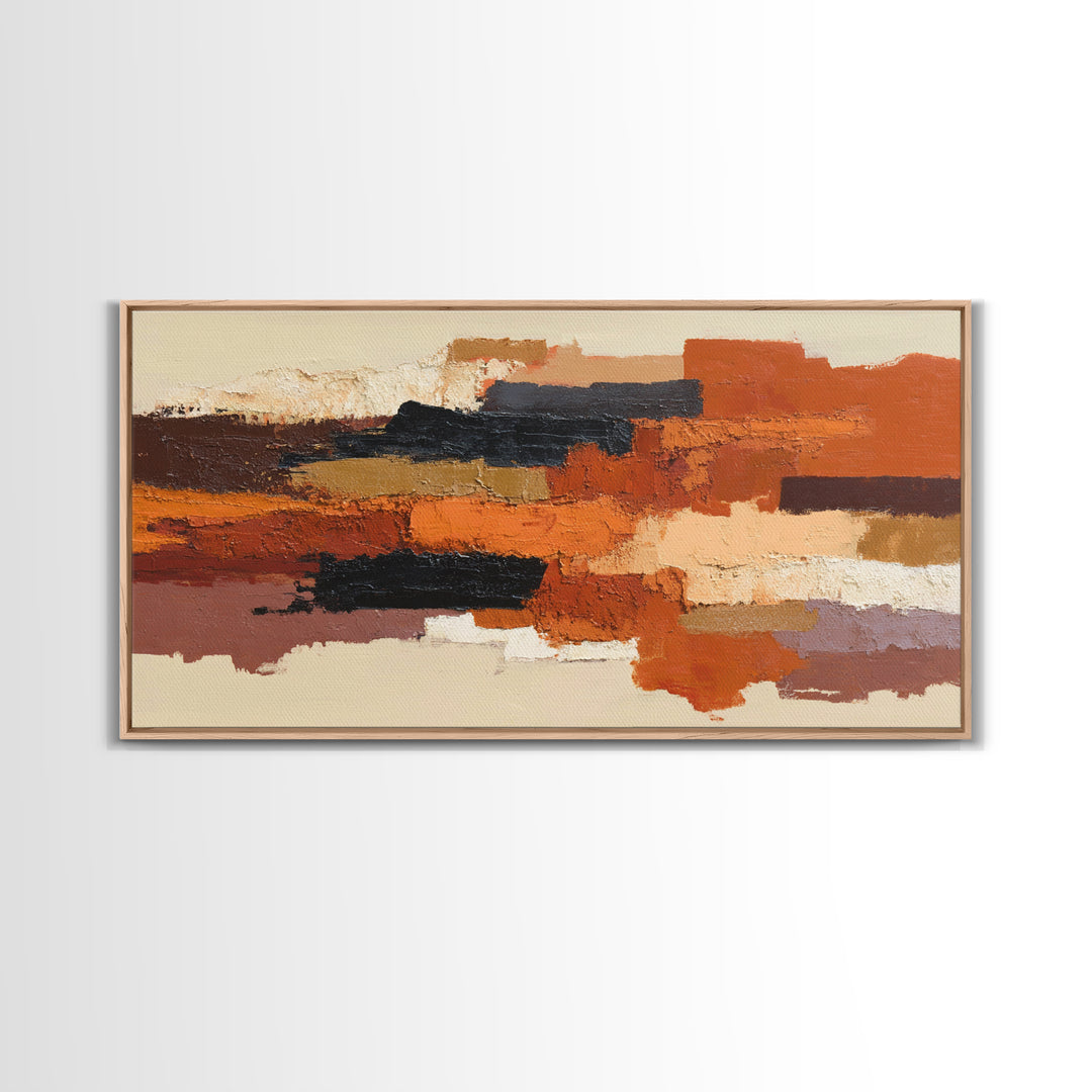 Burnt Orange Canyon Abstraction Framed Canvas Print, Monochrome Art, Luxury Decor, Living Room Decor, Fine Art, Mono, MON-2x1-12
