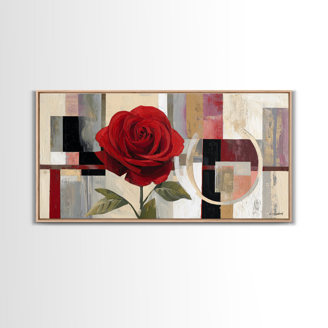 Single Red Rose Rendered Only Framed Canvas Print, Monochrome Art, Modern Decor, Living Room Decor, Oil Painting, Mono, MON-2x1-27