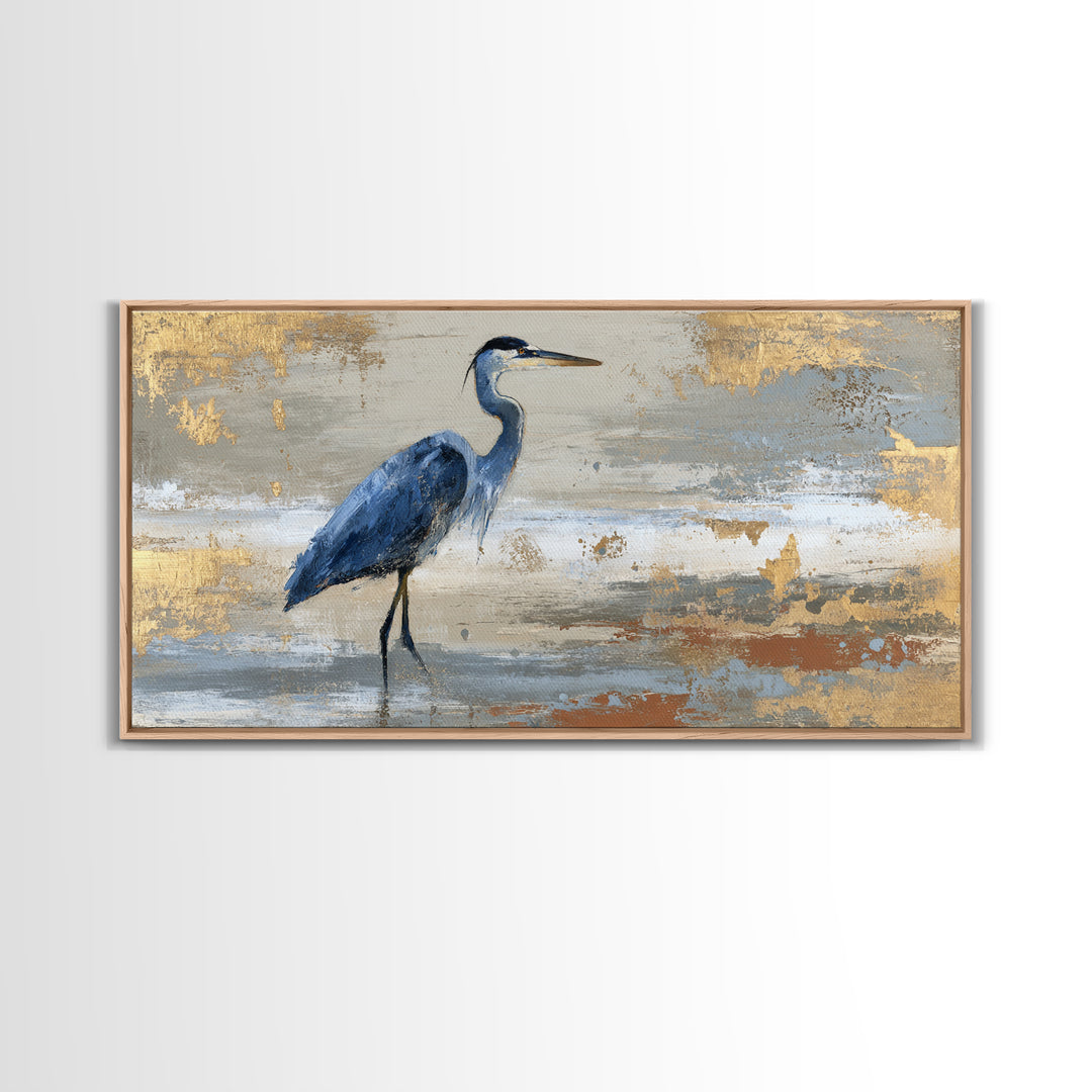 Blue Heron in Monochrome Navy Palette Framed Canvas Print, Monochrome Art, Minimalist Decor, Living Room Decor, Fine Art, Mono, MON-2x1-28