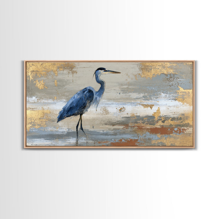 Blue Heron in Monochrome Navy Palette Framed Canvas Print, Monochrome Art, Minimalist Decor, Living Room Decor, Fine Art, Mono, MON-2x1-28