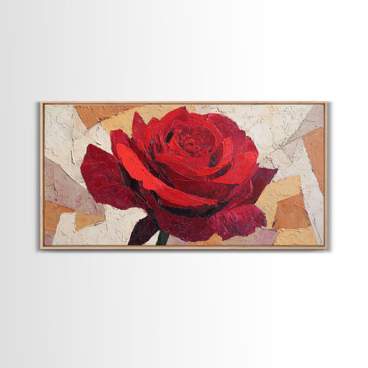 Single Red Rose Rendered Only Framed Canvas Print, Monochrome Art, Large Wall Art, Living Room Decor, Fine Art, Mono, MON-2x1-3