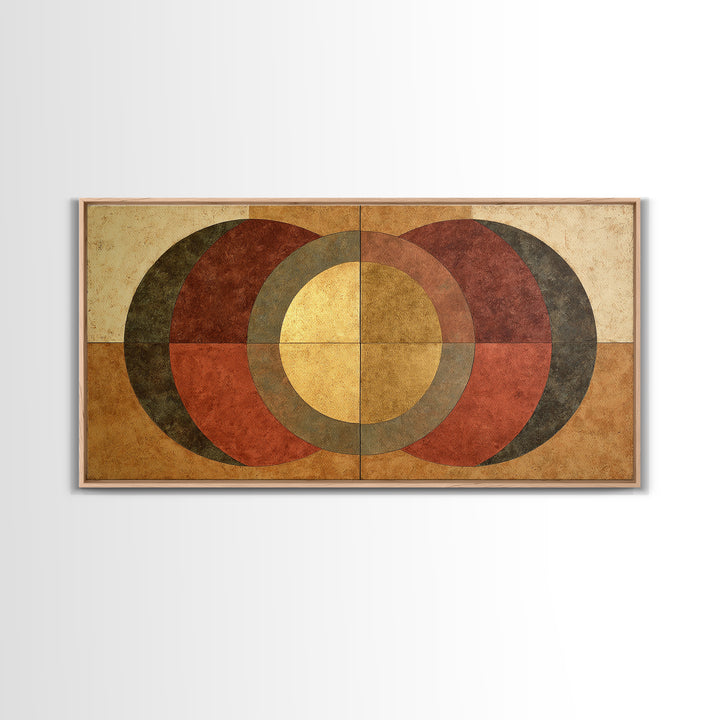 Gold Tonal Sunburst Medallion Framed Canvas Print, Monochrome Art, Luxury Decor, Living Room Decor, Fine Art, Mono, MON-2x1-34