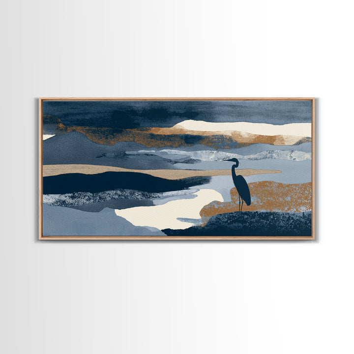 Blue Heron in Monochrome Navy Palette Canvas Print, Monochrome Art, Boho Decor, Living Room Decor, Fine Art, Mono, Art Print, MON-2x1-4