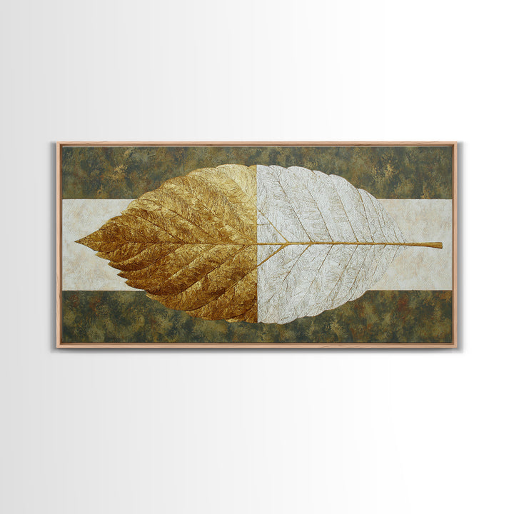 Olive Green Abstract Leaf Pattern Framed Canvas Print, Monochrome Art, Home Decor, Living Room Decor, Fine Art, Mono, MON-2x1-40