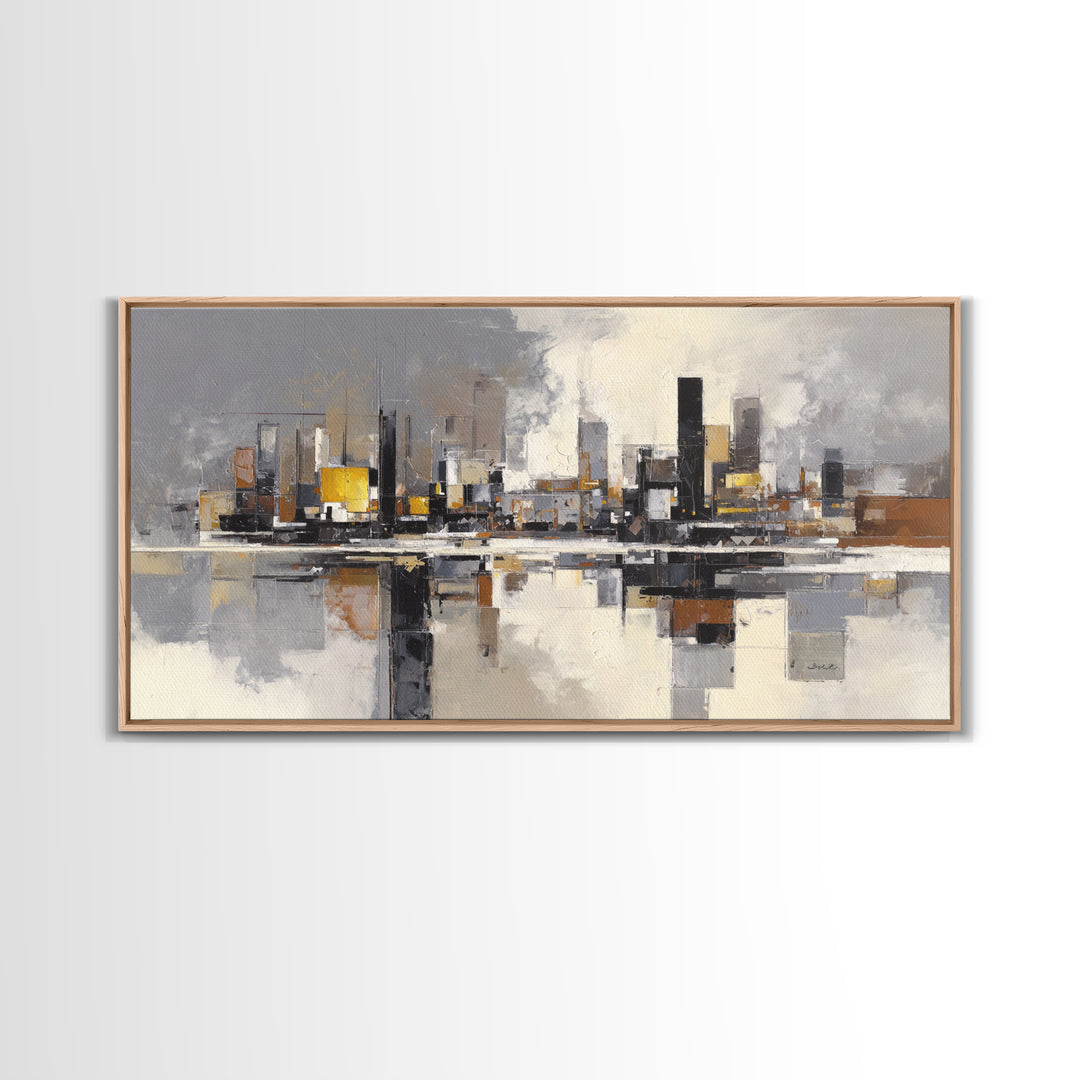 Black and White City Reflection Canvas Print, Monochrome Art, Contemporary Art, Living Room Decor, Fine Art, Mono, Original Art, MON-2x1-41