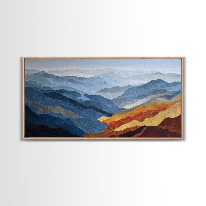 Blue Mountain Ridge Layers Canvas Print, Monochrome Art, Textured Painting, Living Room Decor, Fine Art, Mono, MON-2x1-44