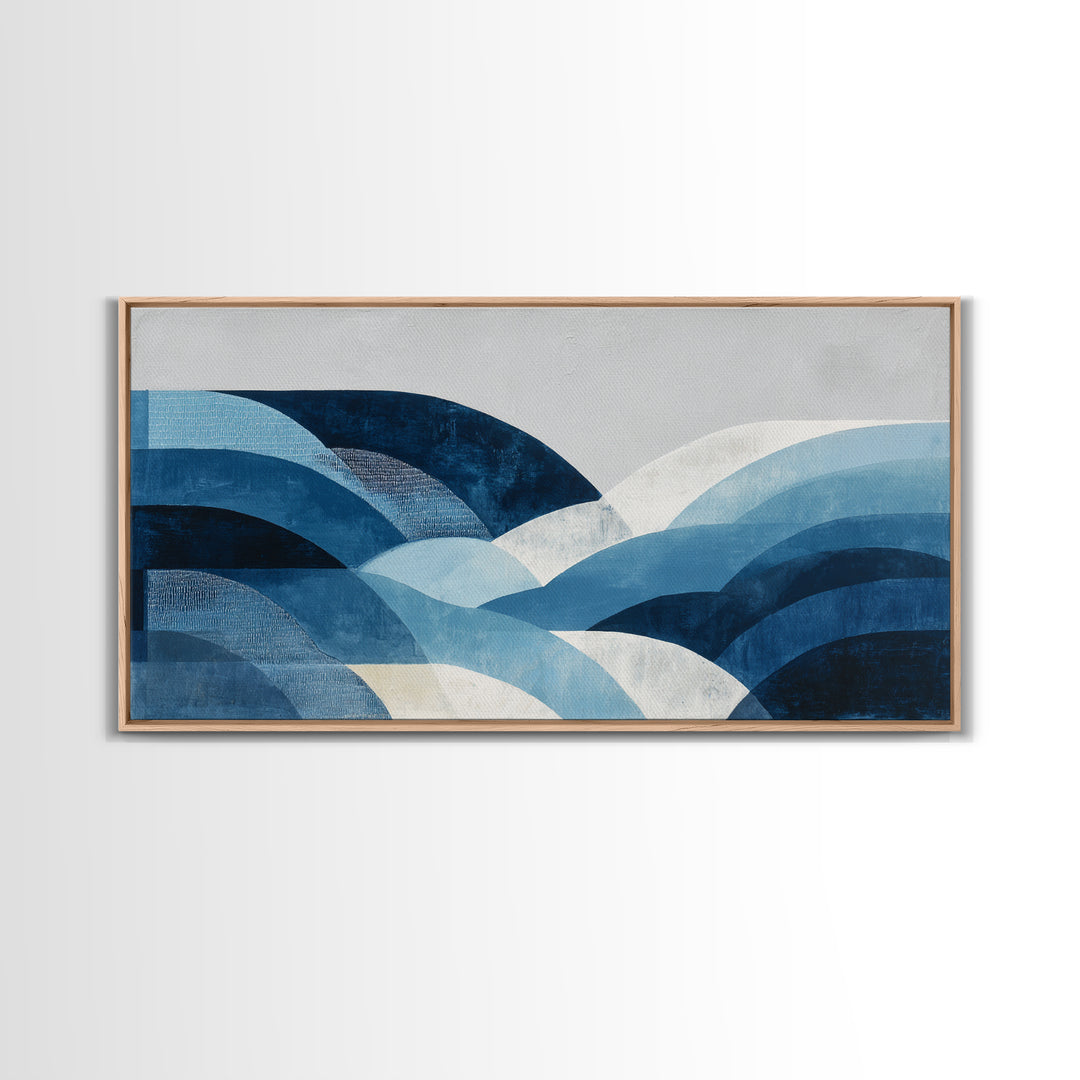 All Blue Ocean Abstraction Framed Canvas Print, Monochrome Art, Digital Art, Living Room Decor, Oil Painting, Mono, MON-2x1-45