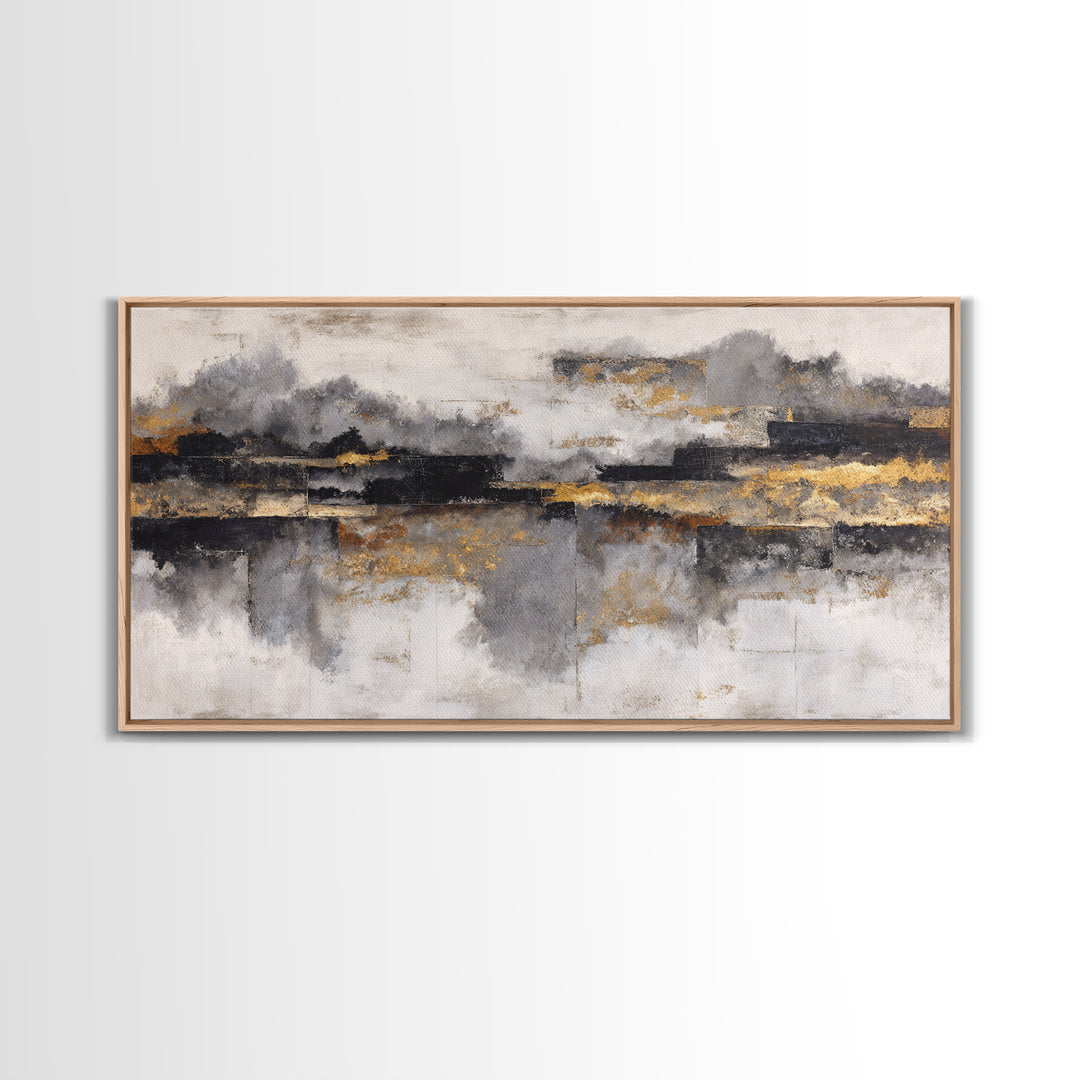 Black Ink Abstract Framed Canvas Print, Monochrome Art, Minimalist Decor, Living Room Decor, Fine Art, Mono, Large Wall Art, MON-2x1-50