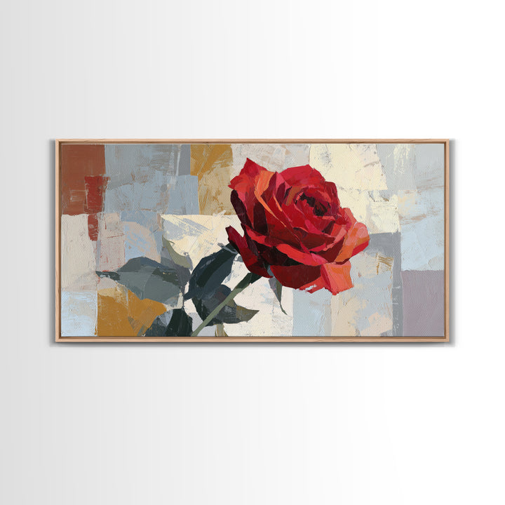 Single Red Rose Rendered Only Framed Canvas Print, Monochrome Art, Abstract Art, Living Room Decor, Watercolor Art, Mono, MON-2x1-51