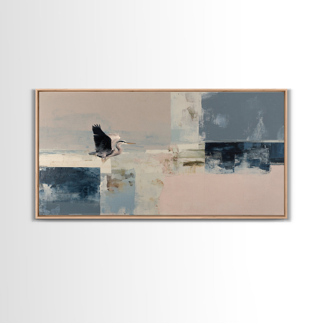 Blue Heron in Monochrome Navy Palette Canvas Print, Monochrome Art, Art Prints, Living Room Decor, Mono, Apartment Decor, MON-2x1-52