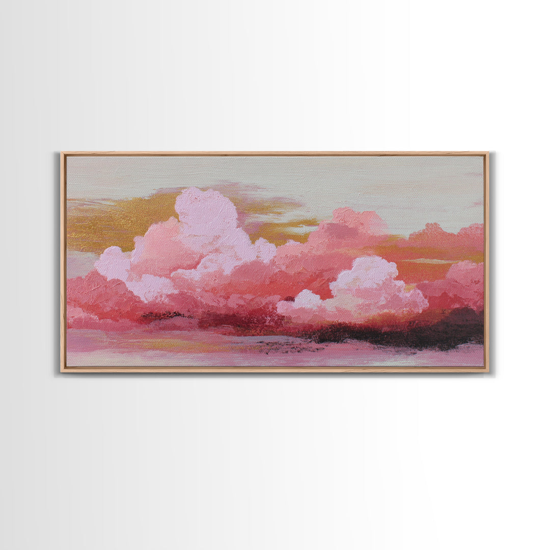 All Pink Cloudscape Framed Canvas Print, Monochrome Art, Art Print, Living Room Decor, Fine Art, Mono, Printable Art, MON-2x1-56