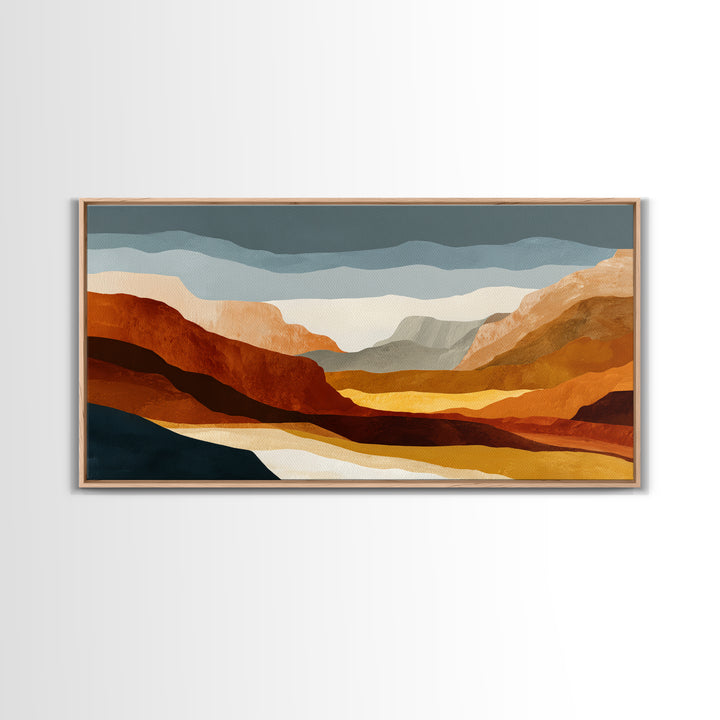 Burnt Orange Canyon Abstraction Framed Canvas Print, Monochrome Art, Digital Art, Living Room Decor, Mono, Dark Academia Decor, MON-2x1-60