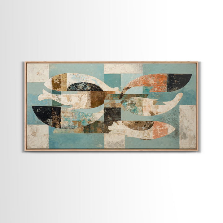 Teal Koi Fish on Tonal Water Canvas Print, Monochrome Art, Art Prints, Living Room Decor, Fine Art, Mono, Apartment Decor, MON-2x1-61
