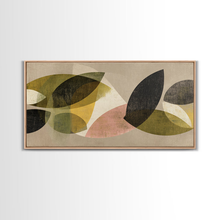Olive Green Abstract Leaf Pattern Canvas Print, Monochrome Art, Printable Wall Art, Living Room Decor, Oil Painting, Mono, MON-2x1-64