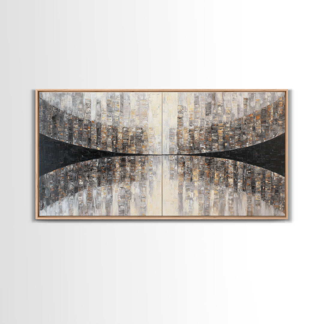 Black and White City Reflection Framed Canvas Print, Monochrome Art, Art Print, Living Room Decor, Abstract Art, Mono, MON-2x1-65