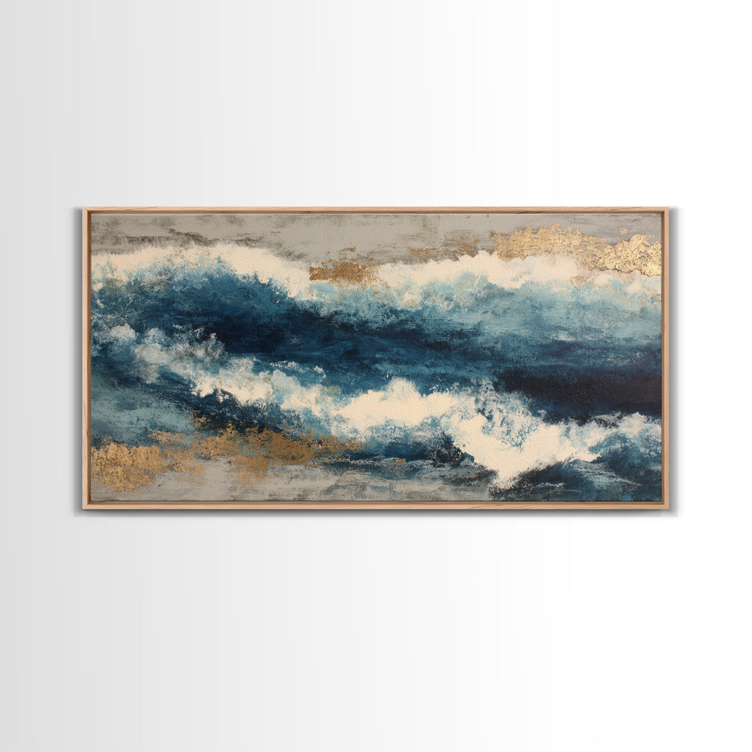All Blue Ocean Abstraction Canvas Print, Monochrome Art, Original Art, Living Room Decor, Mono, Bird Art, Bedroom Wall Art, MON-2x1-69