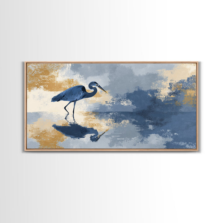 Blue Heron in Monochrome Navy Palette Canvas Print, Monochrome Art, Digital Print, Living Room Decor, Fine Art, Mono, MON-2x1-76