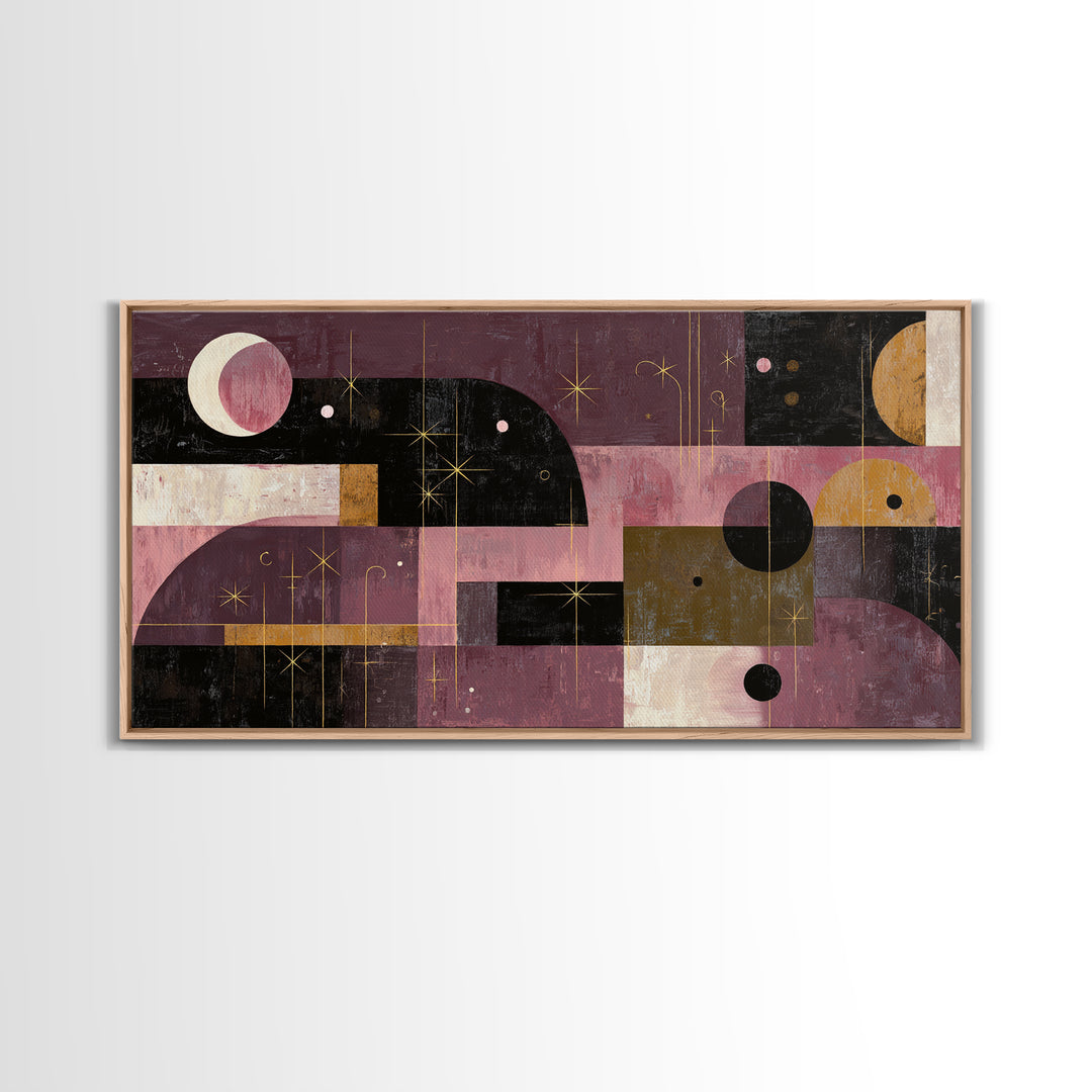 Purple Night Sky Framed Canvas Print, Monochrome Art, Contemporary Art, Living Room Decor, Fine Art, Mono, Original Art, MON-2x1-83