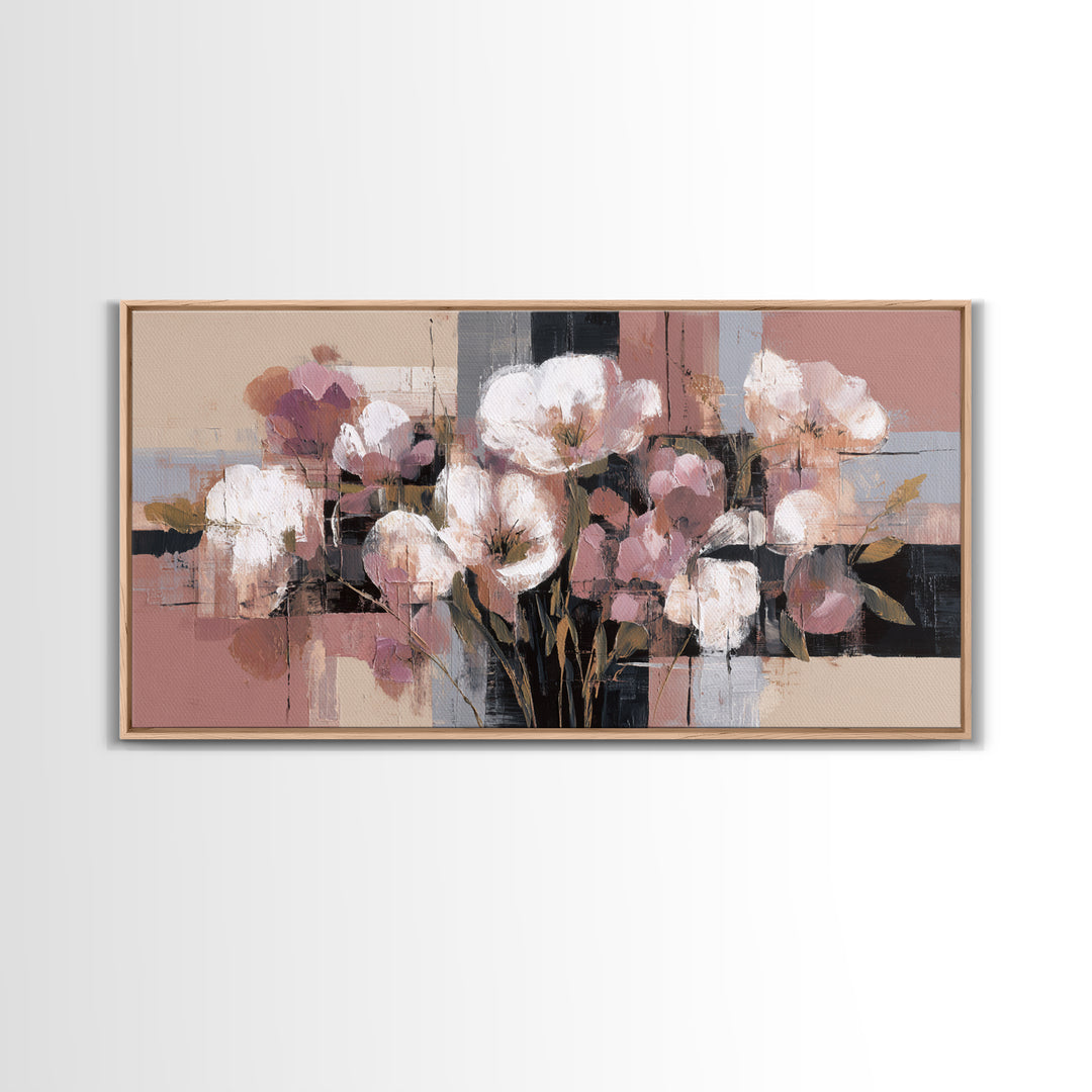 Monochrome Floral Bouquet Framed Canvas Print, Monochrome Art, Home Decor, Living Room Decor, Fine Art, Mono, Bedroom Decor, MON-2x1-86