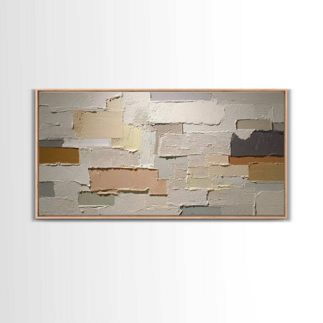 Cream on Cream Minimalist Forms Framed Canvas Print, Monochrome Art, Living Room Decor, Oil Painting, Mono, Textured Wall Art, MON-2x1-90