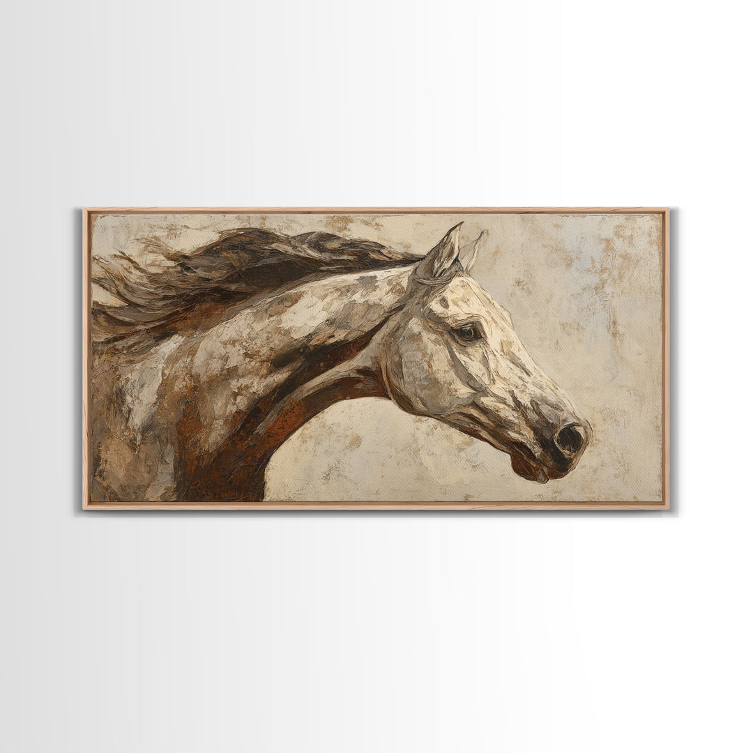 Sepia Horse Portrait Canvas Print, Monochrome Art, Digital Prints, Living Room Decor, Fine Art, Mono, Apartment Decor, MON-2x1-94